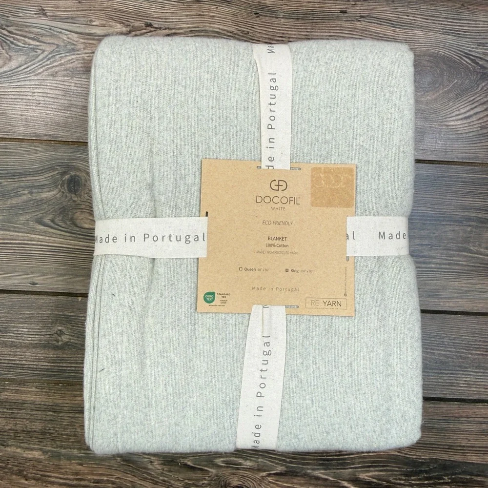 Docofil King Size Blanket Light Grey 100% Recycled Cotton Made in Portugal NEW